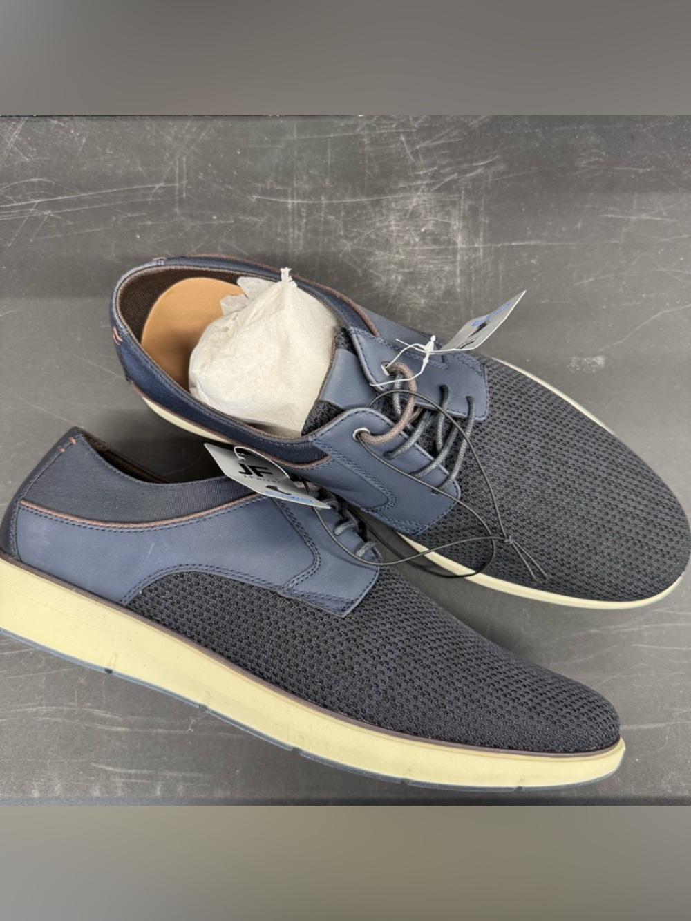 jf j.ferrar Navy Mesh & Leather Casual Lace-Up Loafers